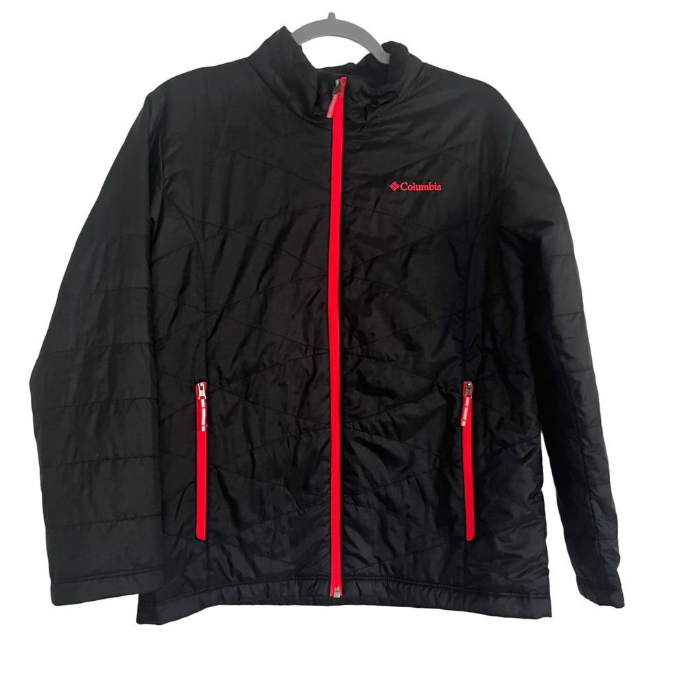 Columbia Puffer Jacket Kids XL 18/20 Black Red Good Omni-Heat Quilted WG5004